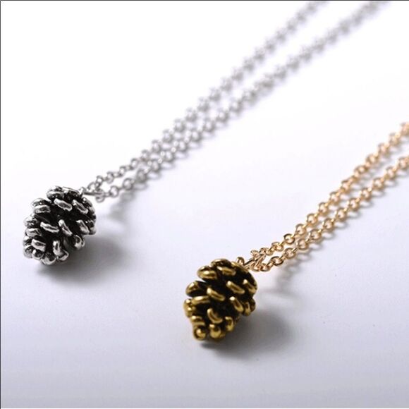 Gold OR Silver Small Pine Cone Adorable Necklace - Picture 3 of 8